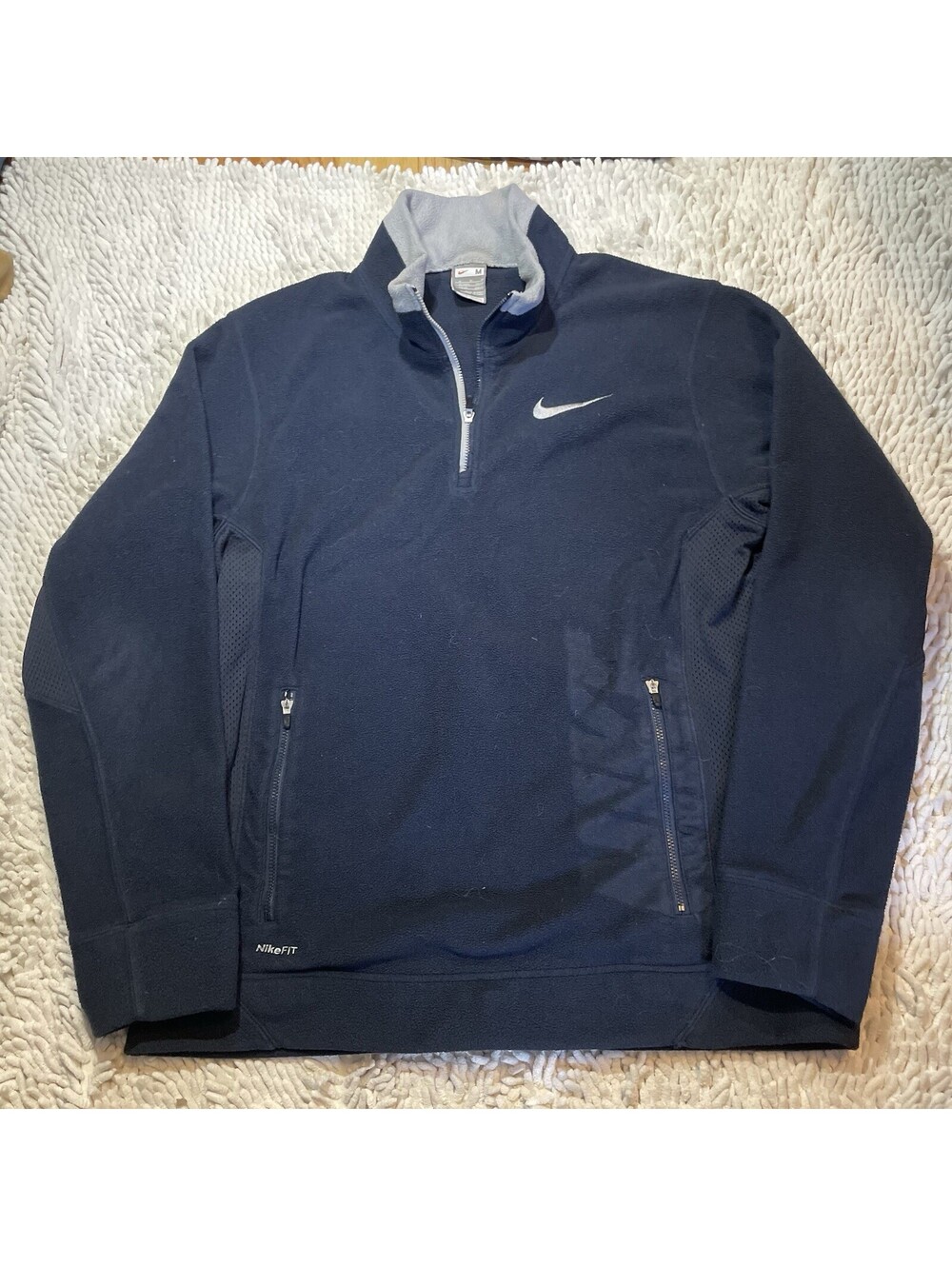 Nike Therma-Fit Quarter Zip Navy Mens Size M Fleece Pockets Pullover Shirt